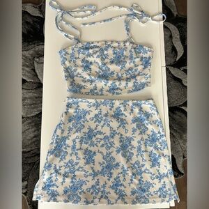 SHEIN Blue Floral Two-Piece Ensemble